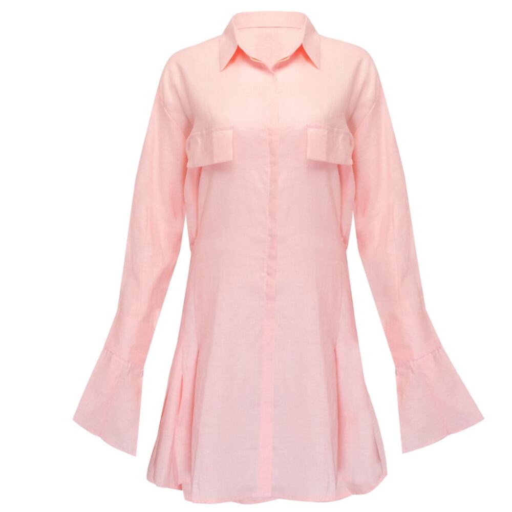 Palm Collective Mila Shirt Dress  Linen Light Pink Size X-Small‎